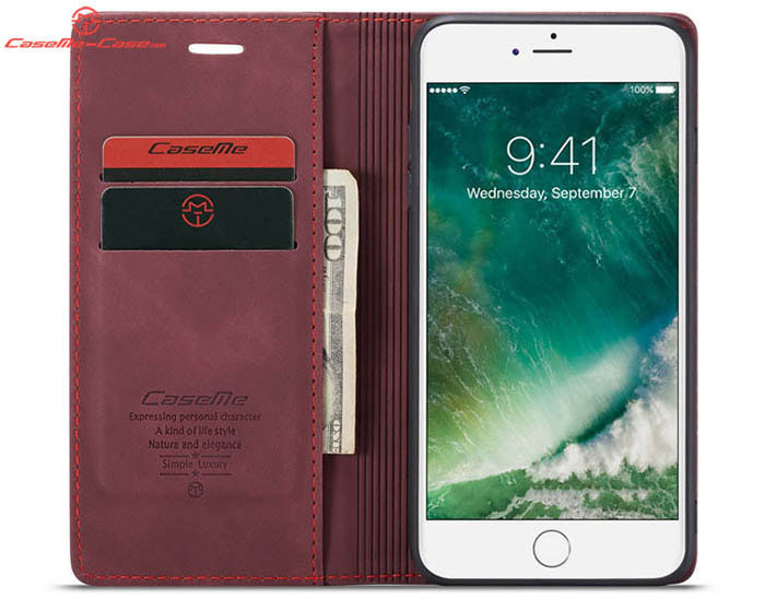 CaseMe iPhone 8 Plus Retro Wallet Kickstand Magnetic Flip Leather Case