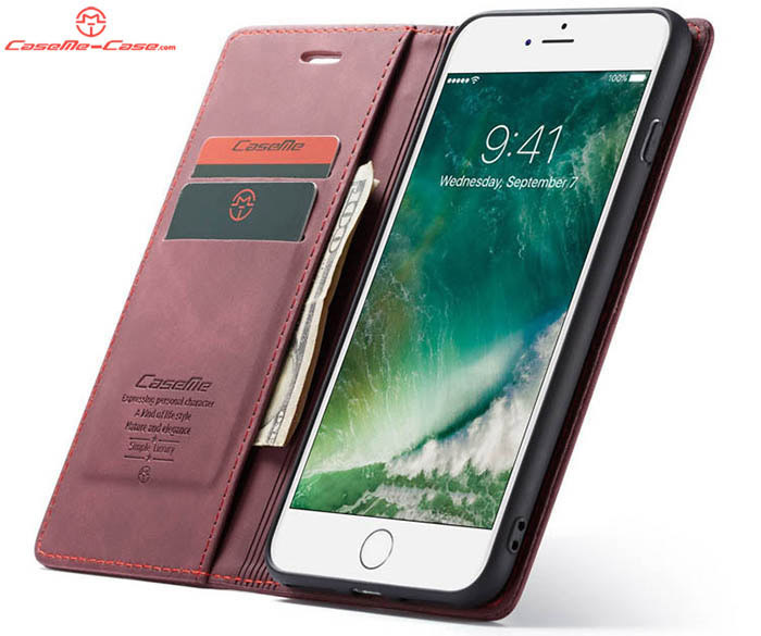 CaseMe iPhone 8 Plus Retro Wallet Kickstand Magnetic Flip Leather Case