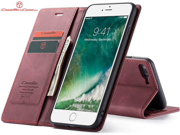 CaseMe iPhone 8 Plus Retro Wallet Kickstand Magnetic Flip Leather Case