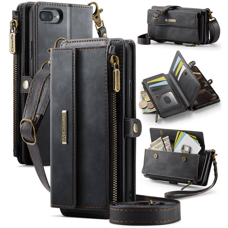 CaseMe iPhone 7 Plus/8 Plus Wallet Case – RFID Blocking Crossbody Bag with 9 Card Slots Black