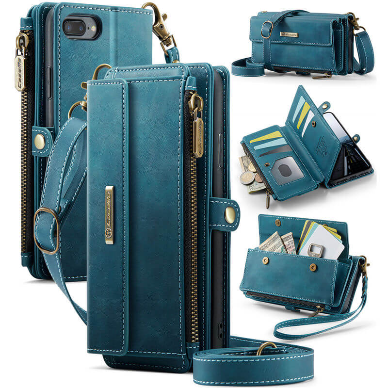 CaseMe iPhone 7 Plus/8 Plus Wallet Case – RFID Blocking Crossbody Bag with 9 Card Slots Blue