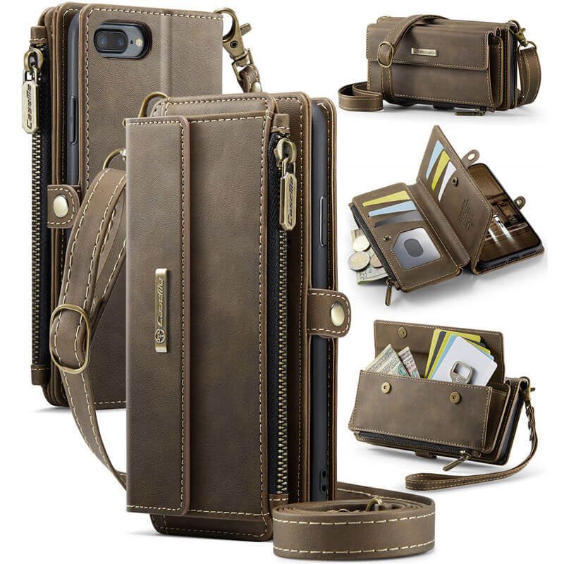 CaseMe iPhone 7 Plus/8 Plus Wallet Case – RFID Blocking Crossbody Bag with 9 Card Slots Coffee