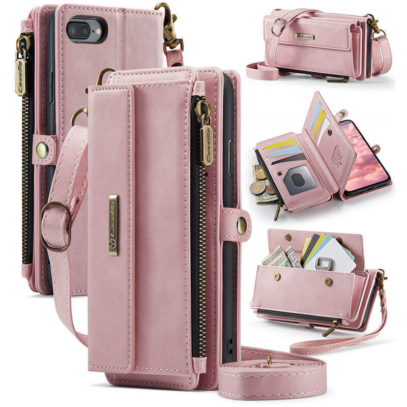 CaseMe iPhone 7 Plus/8 Plus Wallet Case – RFID Blocking Crossbody Bag with 9 Card Slots Pink