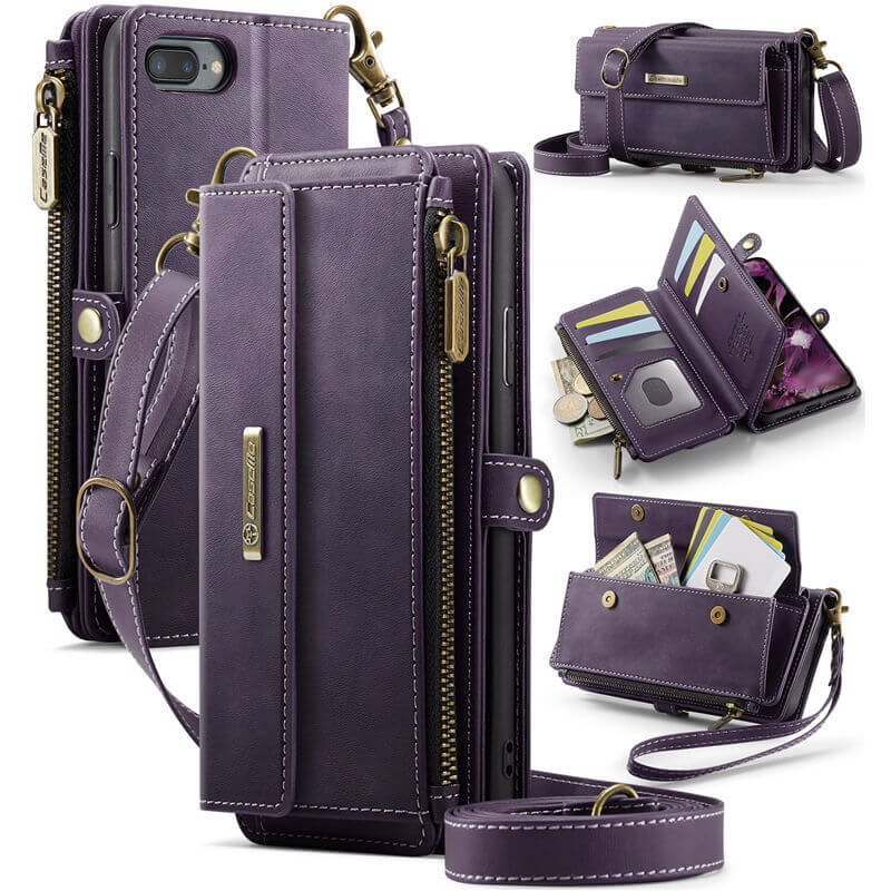 CaseMe iPhone 7 Plus/8 Plus Wallet Case – RFID Blocking Crossbody Bag with 9 Card Slots Purple