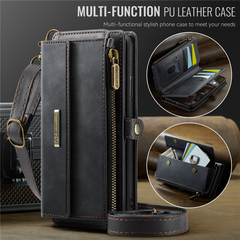 CaseMe iPhone 7 Plus/8 Plus Wallet Case – RFID Blocking, 9 Card Slots, Crossbody Strap