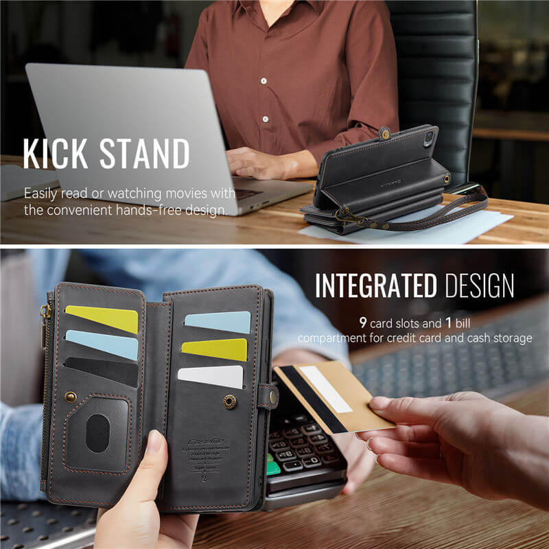 CaseMe iPhone 7 Plus/8 Plus Wallet Case – RFID Blocking, 9 Card Slots, Crossbody Strap