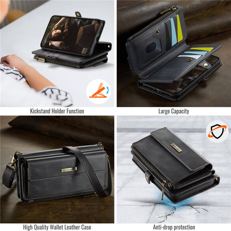 CaseMe iPhone 7 Plus/8 Plus Wallet Case – RFID Blocking, 9 Card Slots, Crossbody Strap