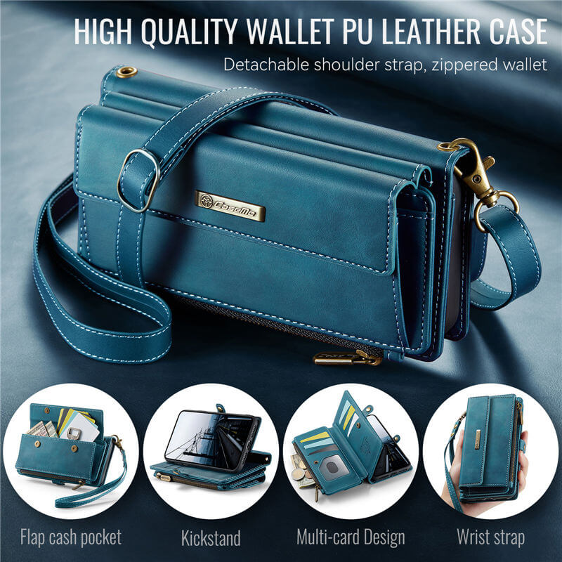 CaseMe iPhone 7 Plus/8 Plus Wallet Case – RFID Blocking, 9 Card Slots, Crossbody Strap