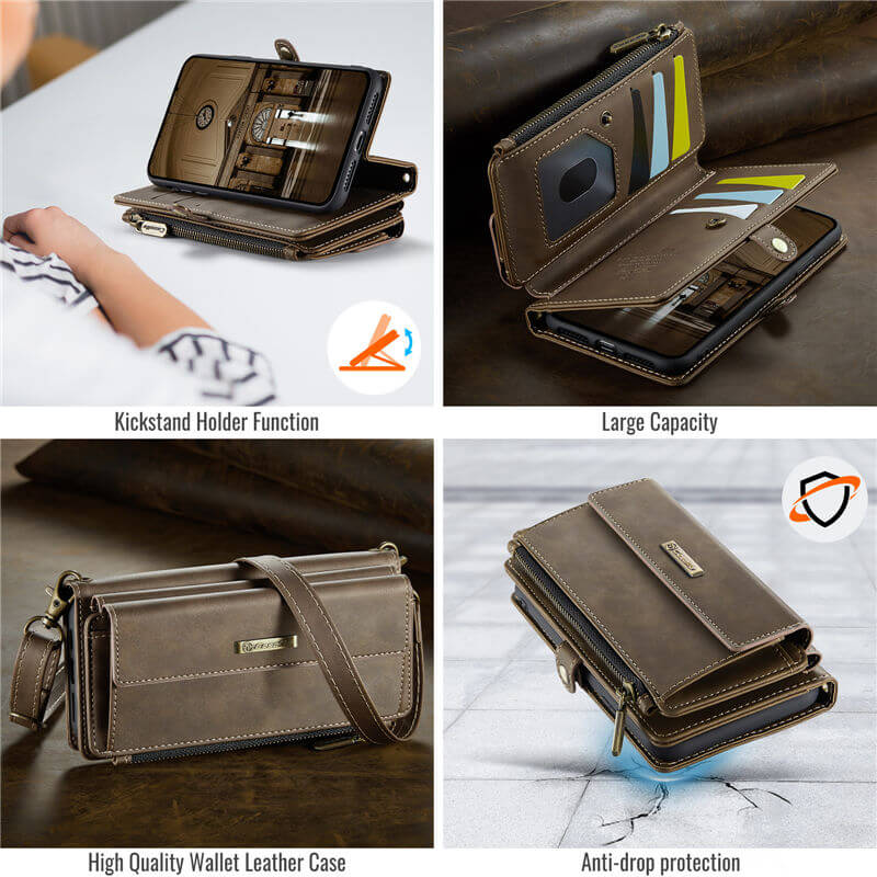 CaseMe iPhone 7 Plus/8 Plus Wallet Case – RFID Blocking, 9 Card Slots, Crossbody Strap