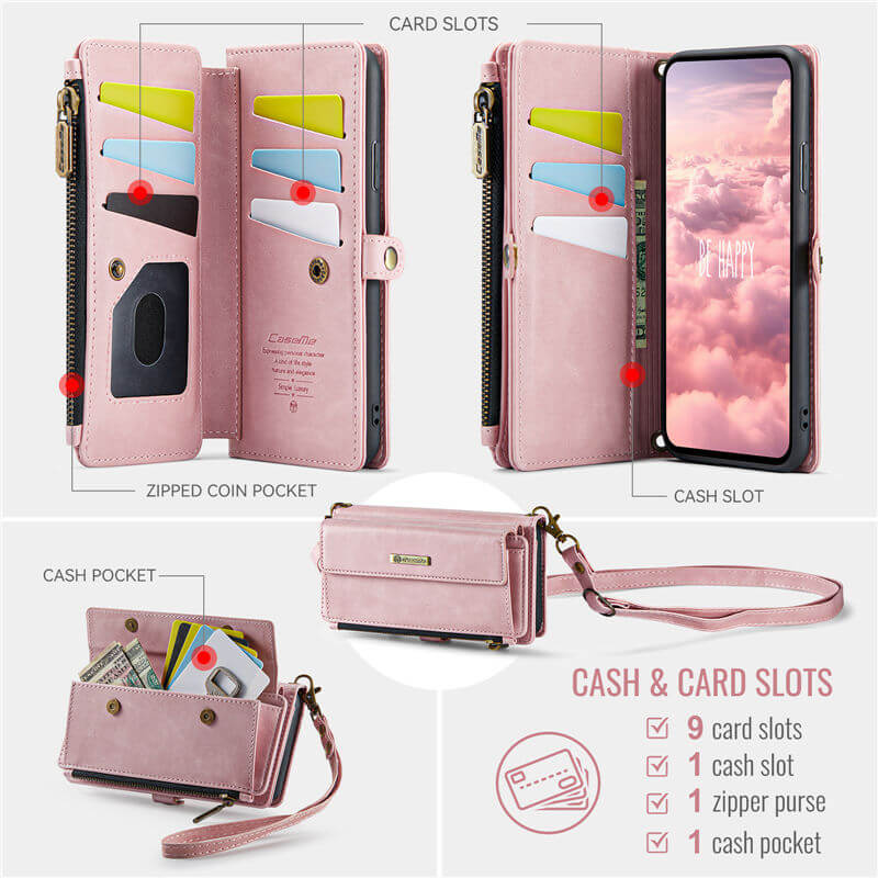 CaseMe iPhone 7 Plus/8 Plus Wallet Case – RFID Blocking, 9 Card Slots, Crossbody Strap