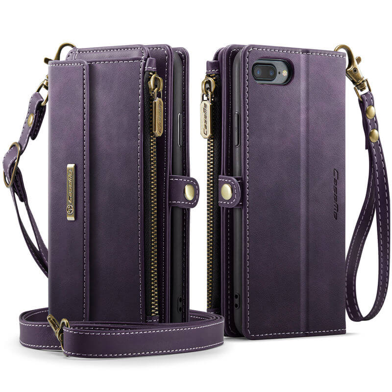 CaseMe iPhone 7 Plus/8 Plus Wallet Case – RFID Blocking, 9 Card Slots, Crossbody Strap