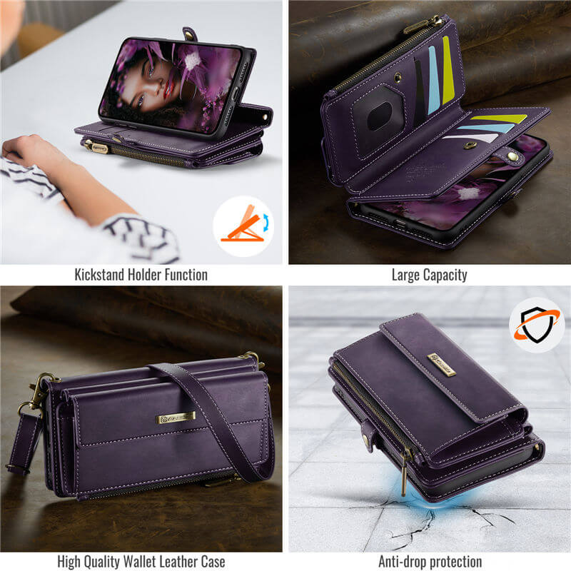 CaseMe iPhone 7 Plus/8 Plus Wallet Case – RFID Blocking, 9 Card Slots, Crossbody Strap