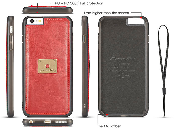 CaseMe iPhone 7/8 Wallet Magnetic Detachable 2 in 1 Case With Wrist Strap