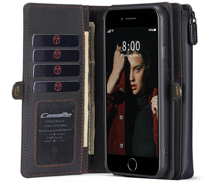 CaseMe iPhone SE 2020 Vintage Multi-Functional Zipper Wallet Magnetic Detachable 2 in 1 Folio Case