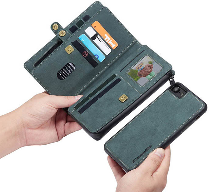 CaseMe iPhone SE 2020 Vintage Multi-Functional Zipper Wallet Magnetic Detachable 2 in 1 Folio Case