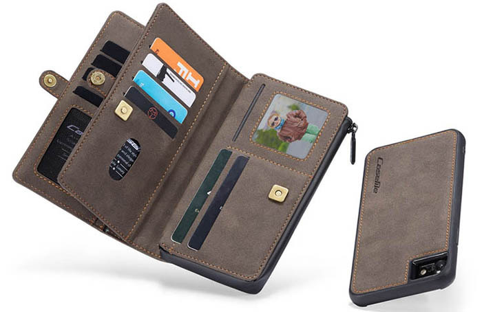 CaseMe iPhone SE 2020 Vintage Multi-Functional Zipper Wallet Magnetic Detachable 2 in 1 Folio Case
