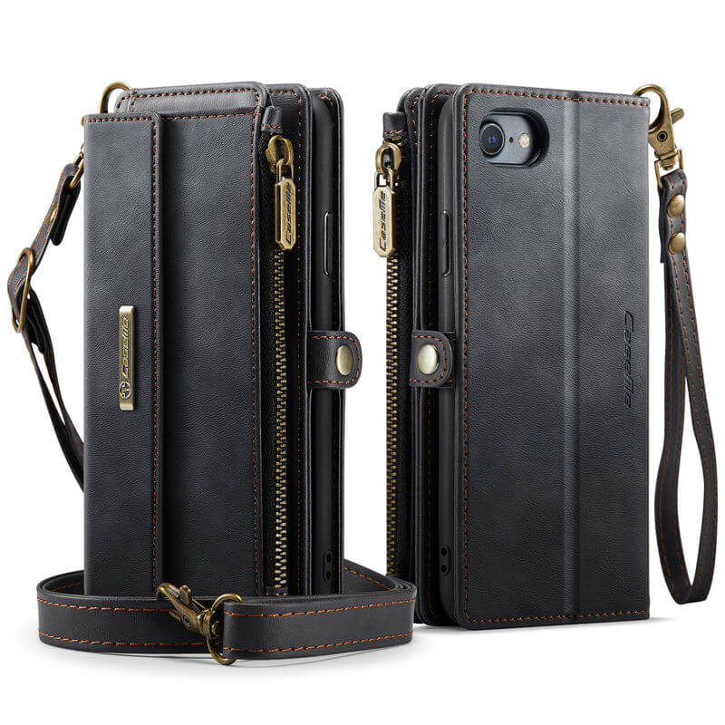 CaseMe iPhone 7/8/SE 2020/SE 2022 Wallet Case – RFID Blocking, 9 Card Slots, Crossbody Strap