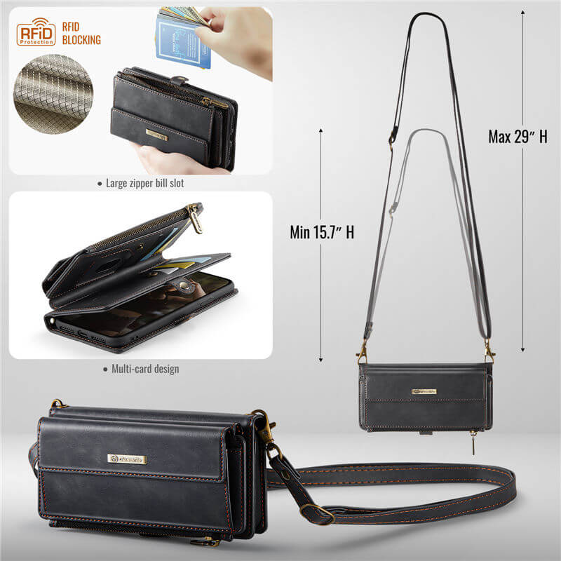 CaseMe iPhone 7/8/SE 2020/SE 2022 Wallet Case – RFID Blocking, 9 Card Slots, Crossbody Strap