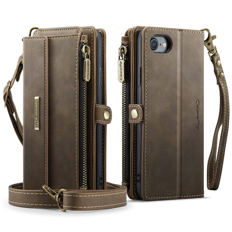 CaseMe iPhone 7/8/SE 2020/SE 2022 Wallet Case – RFID Blocking, 9 Card Slots, Crossbody Strap