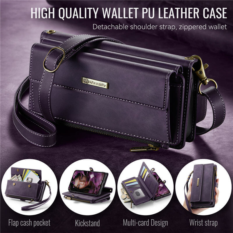 CaseMe iPhone 7/8/SE 2020/SE 2022 Wallet Case – RFID Blocking, 9 Card Slots, Crossbody Strap