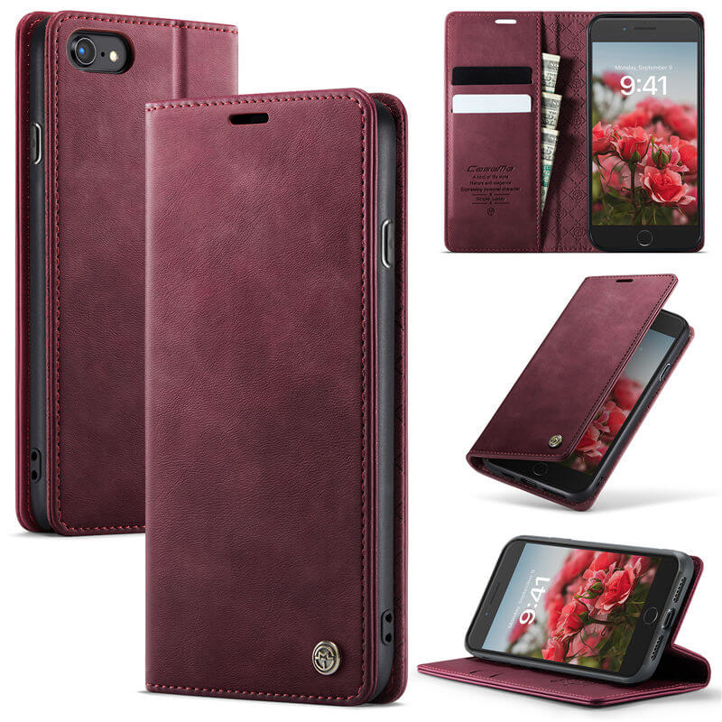 CaseMe iPhone 7/8/SE 2020/SE 2022 Magnetic Wallet Case with RFID Blocking Red