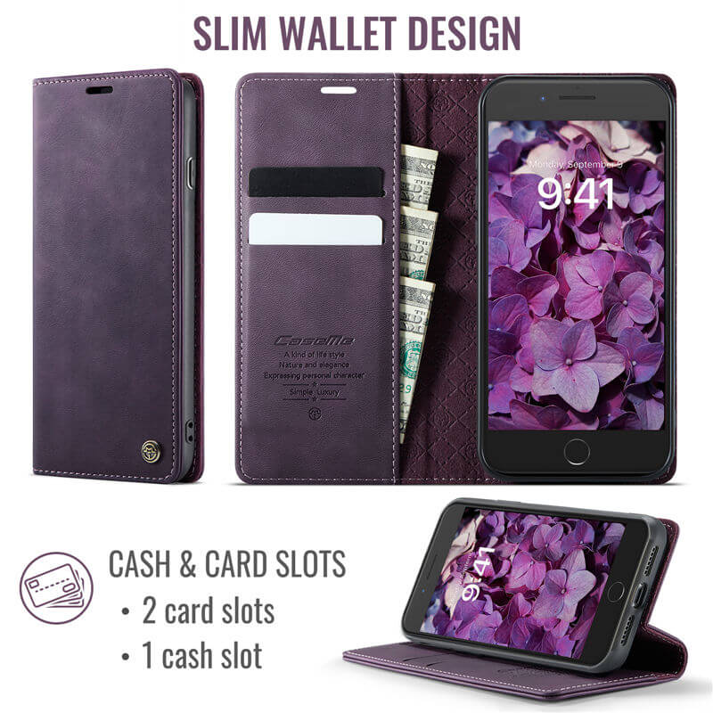 CaseMe iPhone 7/8/SE 2020/SE 2022 Magnetic Wallet Case with RFID Blocking