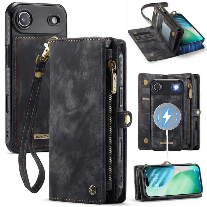 CaseMe iPhone Air RFID Blocking Wallet Case with Wrist Strap Black