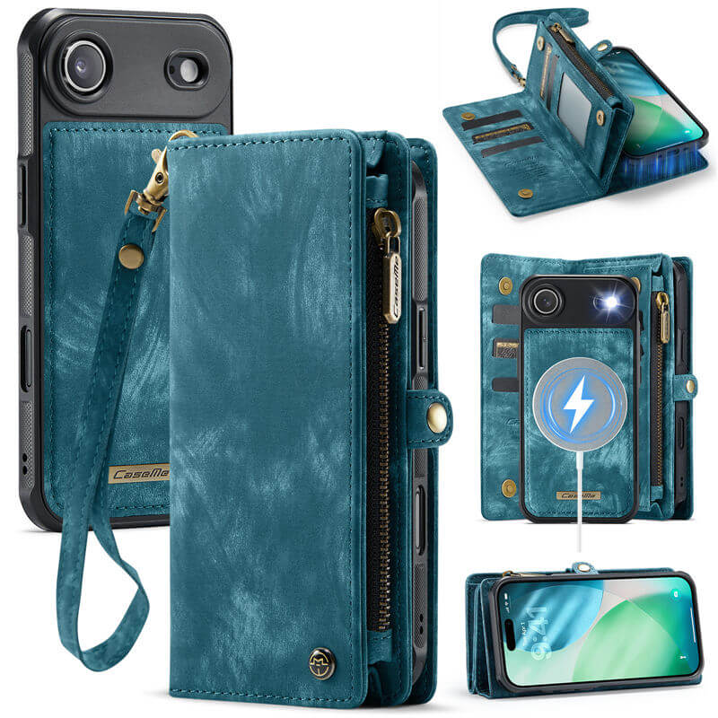 CaseMe iPhone Air RFID Blocking Wallet Case with Wrist Strap Blue