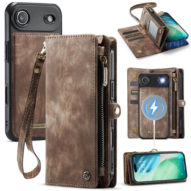 CaseMe iPhone Air RFID Blocking Wallet Case with Wrist Strap Coffee