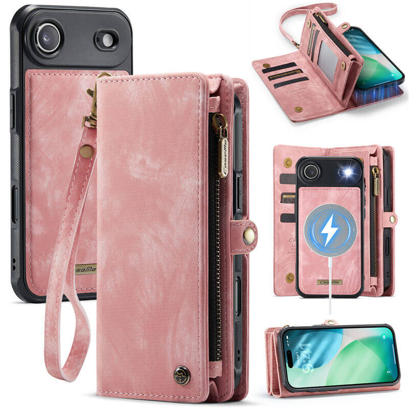CaseMe iPhone Air RFID Blocking Wallet Case with Wrist Strap Pink