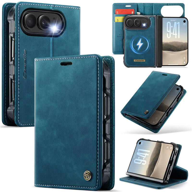 CaseMe iPhone Duo Detachable Magnetic Wallet Case with N52 Magnets, RFID Blocking & Wireless Charging Blue