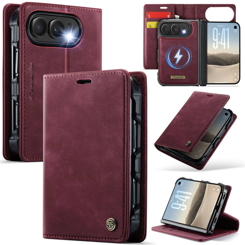 CaseMe iPhone Duo Detachable Magnetic Wallet Case with N52 Magnets, RFID Blocking & Wireless Charging Red