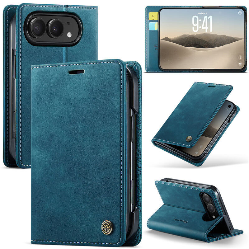 CaseMe iPhone Duo Wallet Case with 2 Card Slots, RFID Blocking & Kickstand Blue