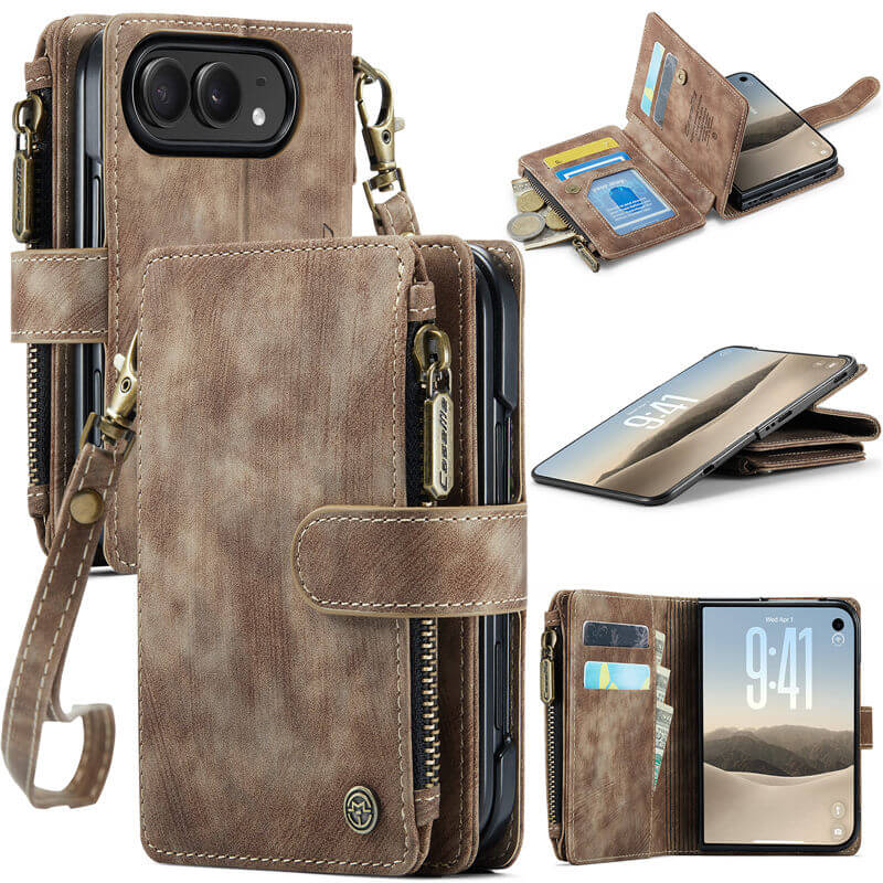 CaseMe iPhone Duo Wallet Case with 6 Card Slots, Zipper Pocket, Wireless Charging & Wrist Strap Coffee CaseMe iPhone Duo Wallet Case with 6 Card Slots, Zipper Pocket, Wireless Charging & Wrist Strap Coffee
