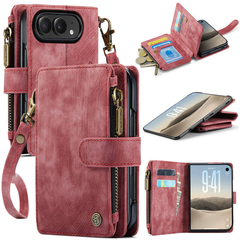 CaseMe iPhone Duo Wallet Case with 6 Card Slots, Zipper Pocket, Wireless Charging & Wrist Strap Red CaseMe iPhone Duo Wallet Case with 6 Card Slots, Zipper Pocket, Wireless Charging & Wrist Strap Red