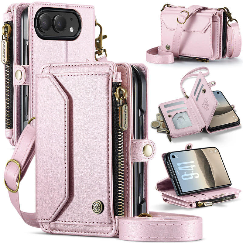 CaseMe iPhone Duo Crossbody Wallet Case with 6 Card Slots, RFID Blocking & Wireless Charging Pink