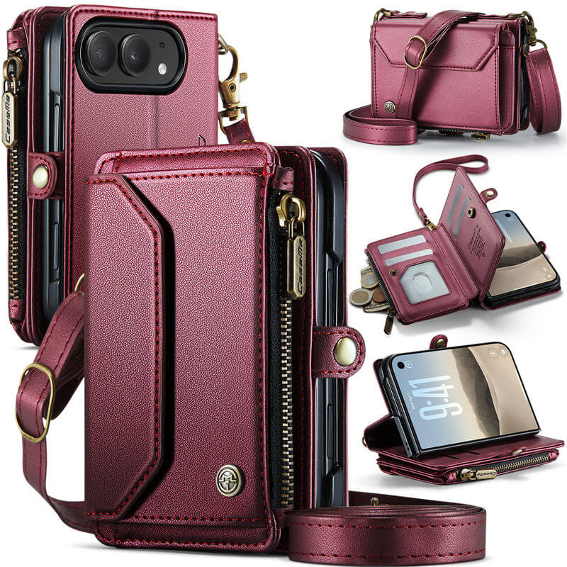 CaseMe iPhone Duo Crossbody Wallet Case with 6 Card Slots, RFID Blocking & Wireless Charging Red