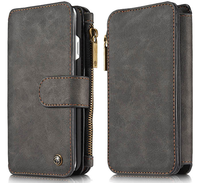 CaseMe iPhone SE 2020 Zipper Wallet Magnetic Detachable 2 in 1 Folio Flip Case