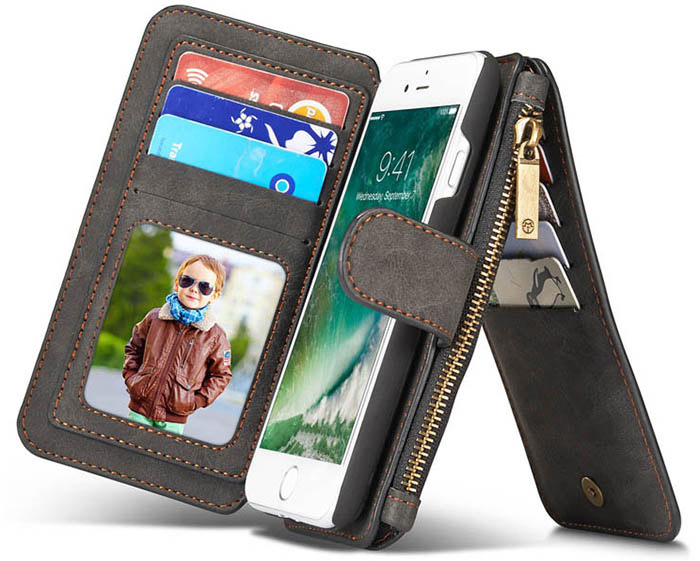 CaseMe iPhone SE 2020 Zipper Wallet Magnetic Detachable 2 in 1 Folio Flip Case