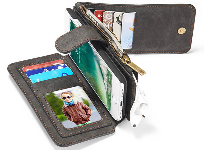 CaseMe iPhone SE 2020 Zipper Wallet Magnetic Detachable 2 in 1 Folio Flip Case