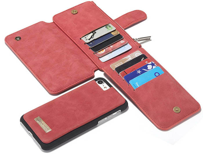 CaseMe iPhone SE 2020 Zipper Wallet Magnetic Detachable 2 in 1 Folio Flip Case