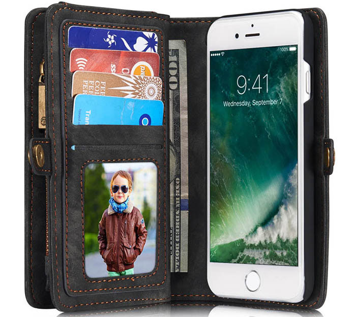 CaseMe iPhone SE 2020 Zipper Wallet Magnetic Detachable 2 in 1 Case