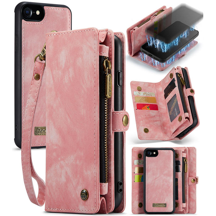 CaseMe iPhone 7 Wallet Case with Wrist Strap Pink