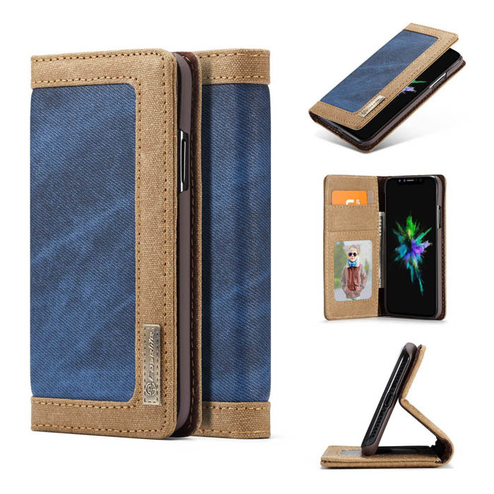 CaseMe iPhone X Jeans Magnetic Flip Wallet Stand Case Blue