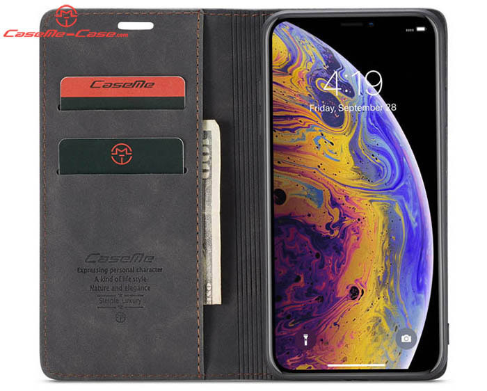 CaseMe iPhone XS Max Retro Wallet Kickstand Magnetic Flip Leather Case