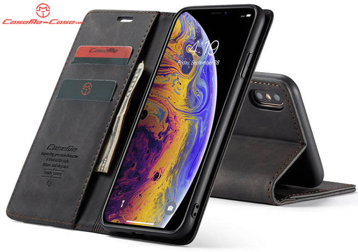 CaseMe iPhone XS Retro Wallet Kickstand Magnetic Flip Leather Case