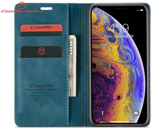 CaseMe iPhone XS Max Retro Wallet Kickstand Magnetic Flip Leather Case