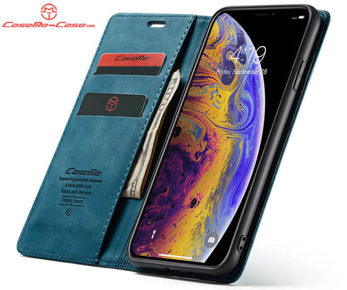 CaseMe iPhone XS Max Retro Wallet Kickstand Magnetic Flip Leather Case