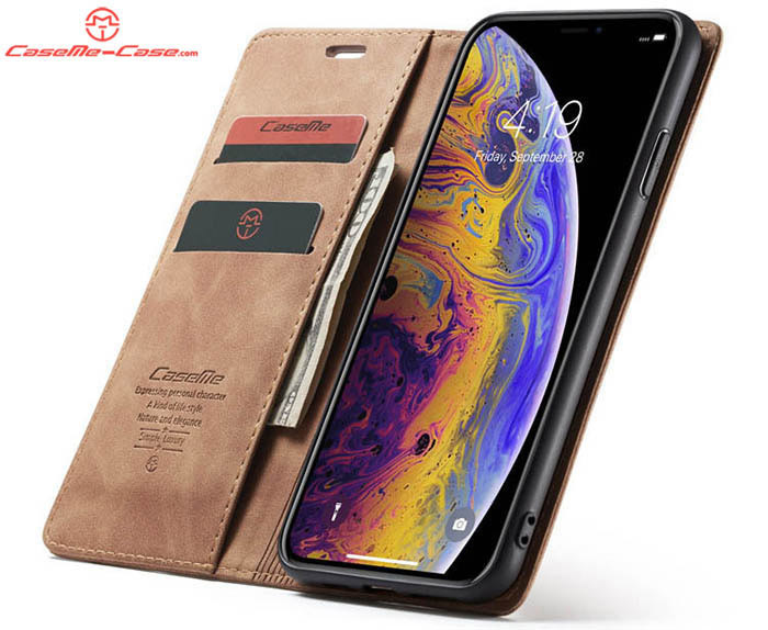 CaseMe iPhone XS Max Retro Wallet Kickstand Magnetic Flip Leather Case