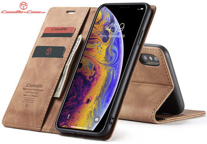 CaseMe iPhone XS Max Retro Wallet Kickstand Magnetic Flip Leather Case